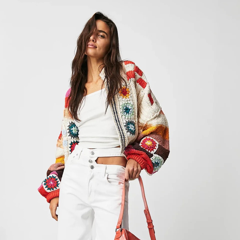 Anthropologie -SAACHI Square Checkered Multi Pattern Cardigan Sweater - Picture 6 of 7